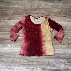 Burgundy and Beige Tie Dye Blouse